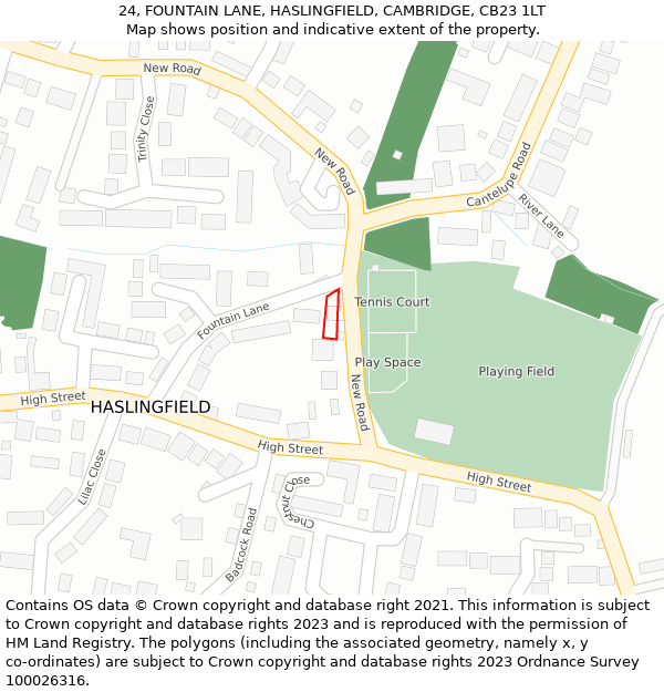 24, FOUNTAIN LANE, HASLINGFIELD, CAMBRIDGE, CB23 1LT: Location map and indicative extent of plot