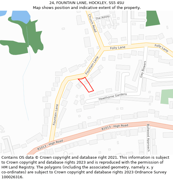 24, FOUNTAIN LANE, HOCKLEY, SS5 4SU: Location map and indicative extent of plot