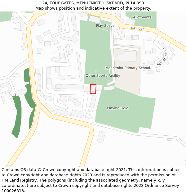 24, FOURGATES, MENHENIOT, LISKEARD, PL14 3SR: Location map and indicative extent of plot