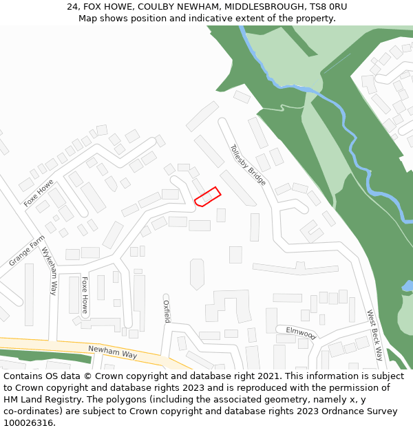 24, FOX HOWE, COULBY NEWHAM, MIDDLESBROUGH, TS8 0RU: Location map and indicative extent of plot