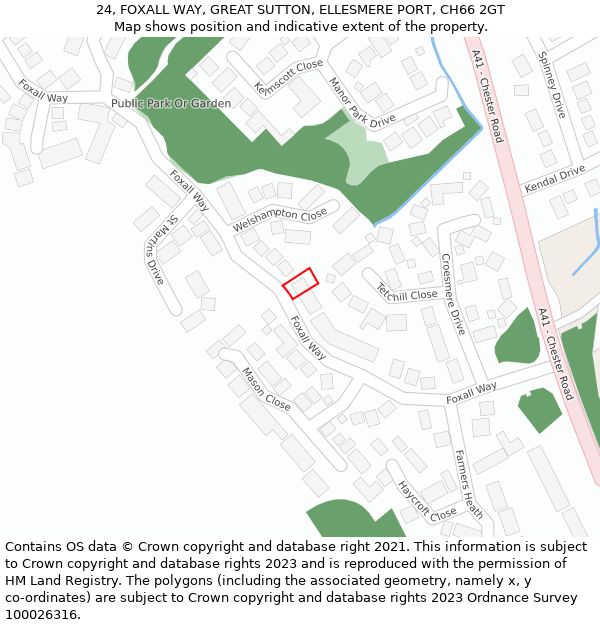 24, FOXALL WAY, GREAT SUTTON, ELLESMERE PORT, CH66 2GT: Location map and indicative extent of plot