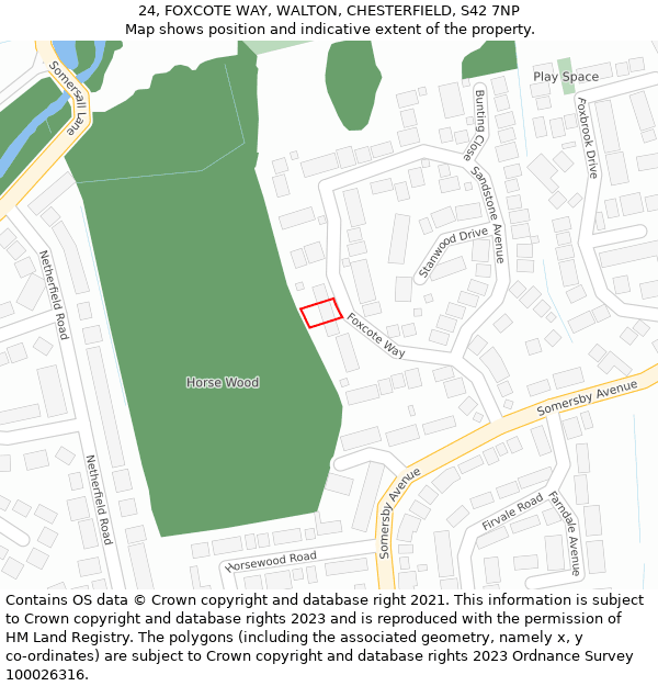 24, FOXCOTE WAY, WALTON, CHESTERFIELD, S42 7NP: Location map and indicative extent of plot