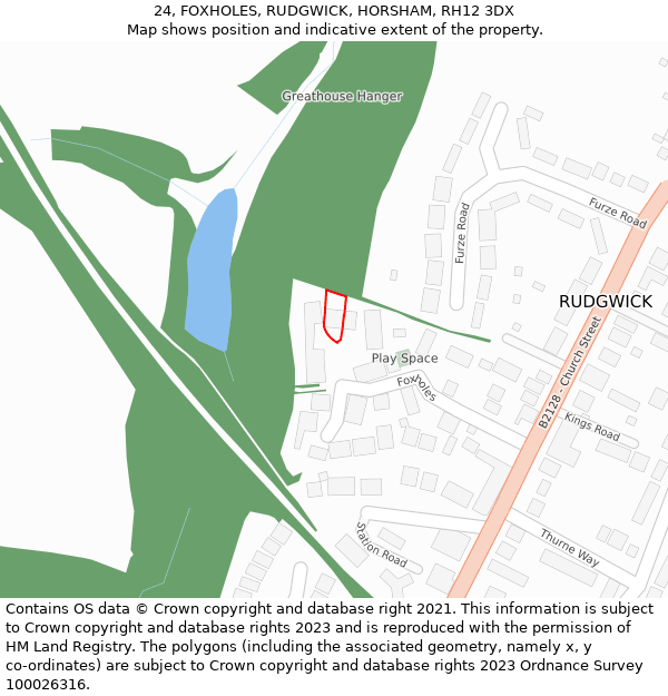 24, FOXHOLES, RUDGWICK, HORSHAM, RH12 3DX: Location map and indicative extent of plot