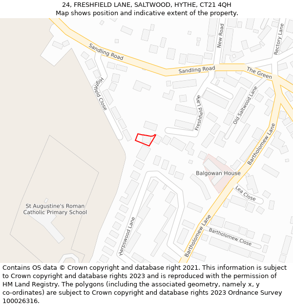 24, FRESHFIELD LANE, SALTWOOD, HYTHE, CT21 4QH: Location map and indicative extent of plot