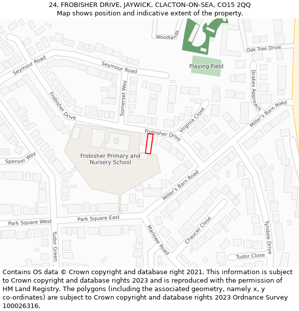 24, FROBISHER DRIVE, JAYWICK, CLACTON-ON-SEA, CO15 2QQ: Location map and indicative extent of plot
