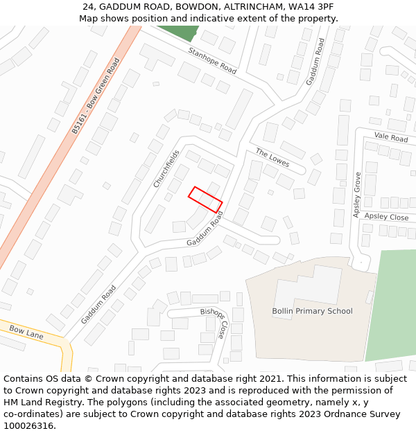 24, GADDUM ROAD, BOWDON, ALTRINCHAM, WA14 3PF: Location map and indicative extent of plot