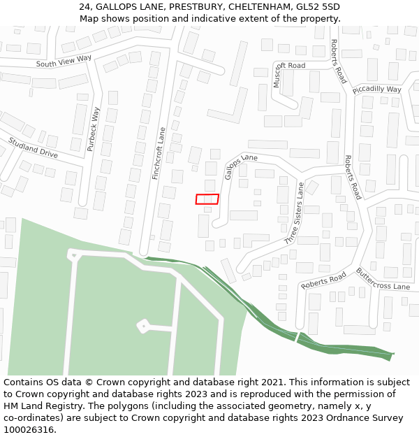 24, GALLOPS LANE, PRESTBURY, CHELTENHAM, GL52 5SD: Location map and indicative extent of plot