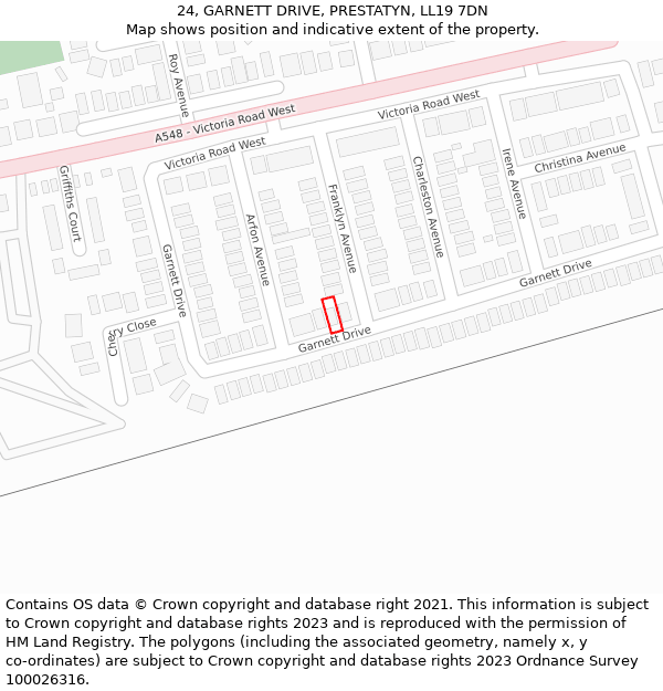 24, GARNETT DRIVE, PRESTATYN, LL19 7DN: Location map and indicative extent of plot