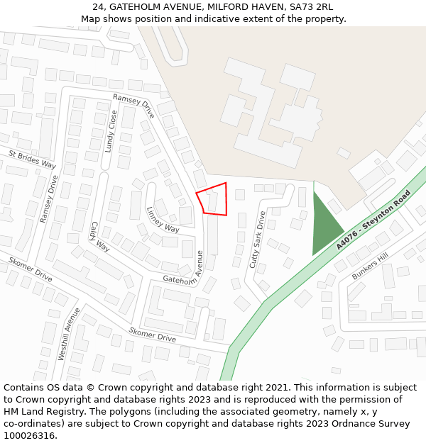 24, GATEHOLM AVENUE, MILFORD HAVEN, SA73 2RL: Location map and indicative extent of plot