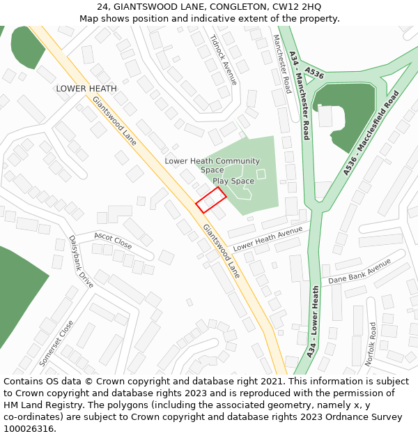 24, GIANTSWOOD LANE, CONGLETON, CW12 2HQ: Location map and indicative extent of plot