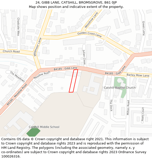 24, GIBB LANE, CATSHILL, BROMSGROVE, B61 0JP: Location map and indicative extent of plot