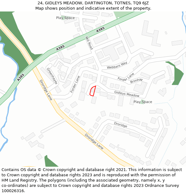 24, GIDLEYS MEADOW, DARTINGTON, TOTNES, TQ9 6JZ: Location map and indicative extent of plot