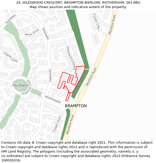 24, GILESWOOD CRESCENT, BRAMPTON BIERLOW, ROTHERHAM, S63 6BU: Location map and indicative extent of plot