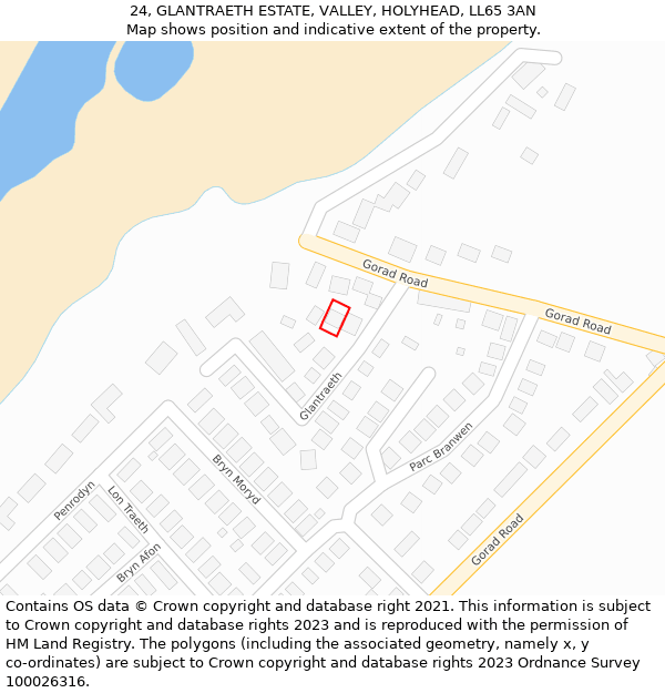 24, GLANTRAETH ESTATE, VALLEY, HOLYHEAD, LL65 3AN: Location map and indicative extent of plot