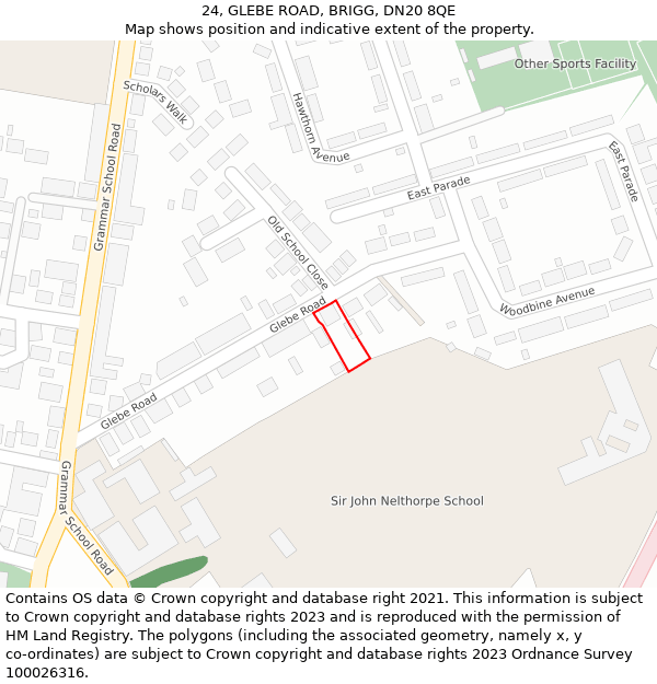 24, GLEBE ROAD, BRIGG, DN20 8QE: Location map and indicative extent of plot