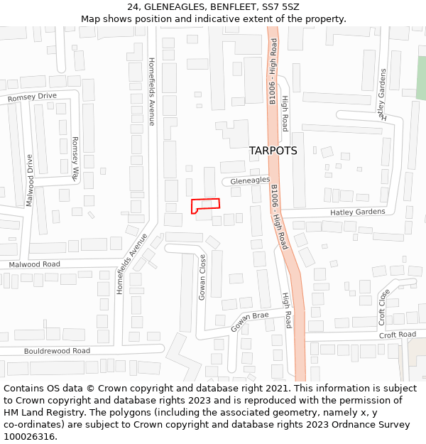 24, GLENEAGLES, BENFLEET, SS7 5SZ: Location map and indicative extent of plot