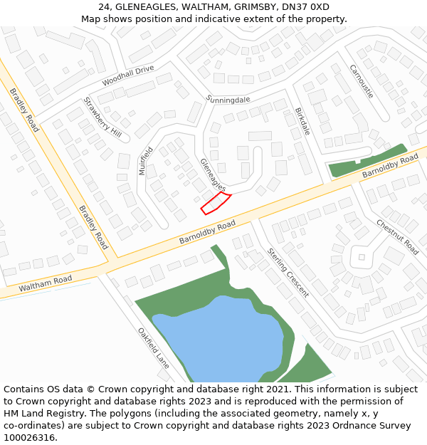 24, GLENEAGLES, WALTHAM, GRIMSBY, DN37 0XD: Location map and indicative extent of plot