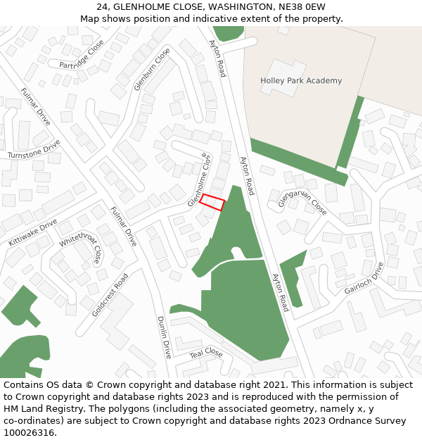 24, GLENHOLME CLOSE, WASHINGTON, NE38 0EW: Location map and indicative extent of plot