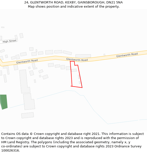 24, GLENTWORTH ROAD, KEXBY, GAINSBOROUGH, DN21 5NA: Location map and indicative extent of plot