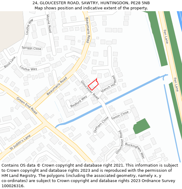 24, GLOUCESTER ROAD, SAWTRY, HUNTINGDON, PE28 5NB: Location map and indicative extent of plot