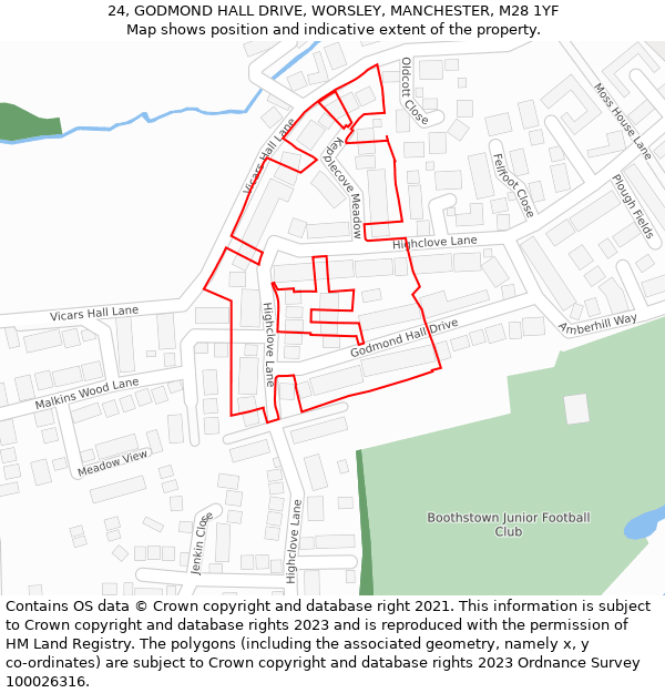 24, GODMOND HALL DRIVE, WORSLEY, MANCHESTER, M28 1YF: Location map and indicative extent of plot