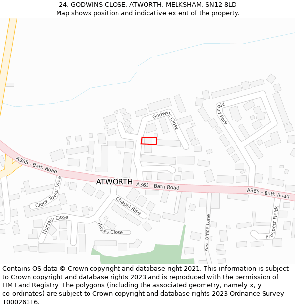 24, GODWINS CLOSE, ATWORTH, MELKSHAM, SN12 8LD: Location map and indicative extent of plot