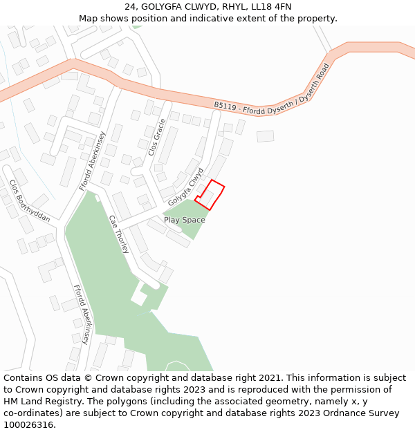 24, GOLYGFA CLWYD, RHYL, LL18 4FN: Location map and indicative extent of plot