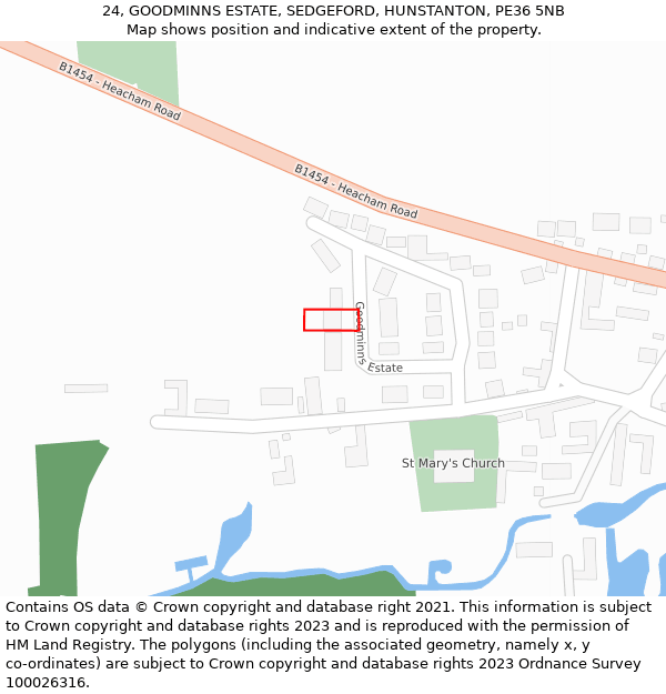 24, GOODMINNS ESTATE, SEDGEFORD, HUNSTANTON, PE36 5NB: Location map and indicative extent of plot