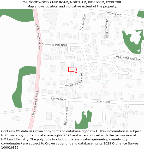 24, GOODWOOD PARK ROAD, NORTHAM, BIDEFORD, EX39 2RR: Location map and indicative extent of plot