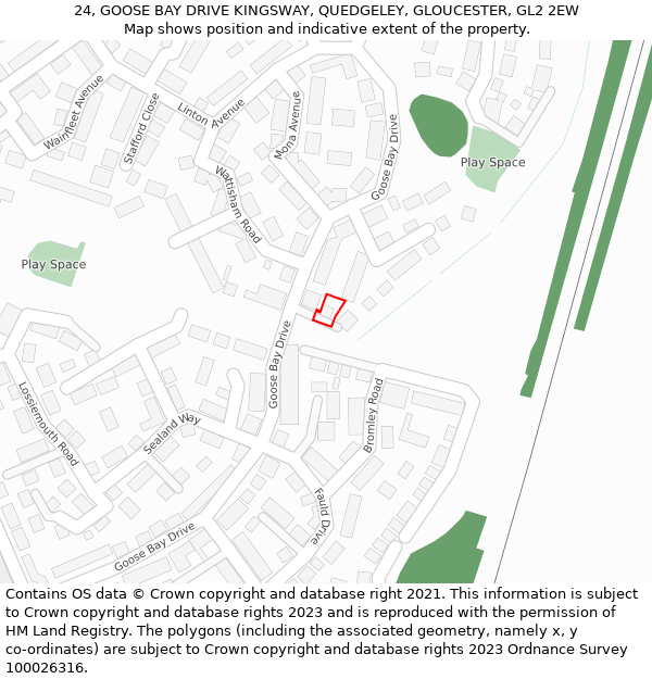 24, GOOSE BAY DRIVE KINGSWAY, QUEDGELEY, GLOUCESTER, GL2 2EW: Location map and indicative extent of plot