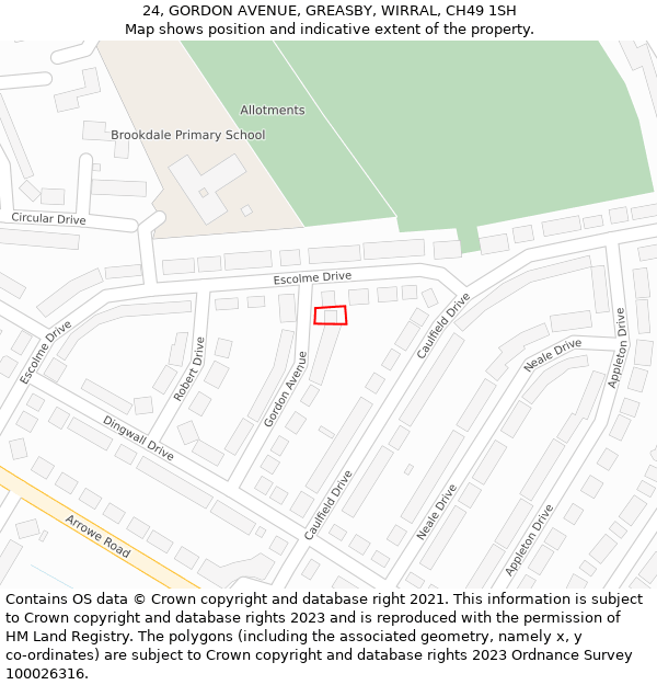 24, GORDON AVENUE, GREASBY, WIRRAL, CH49 1SH: Location map and indicative extent of plot