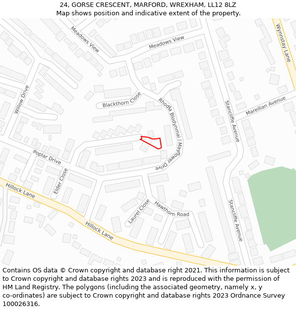 24, GORSE CRESCENT, MARFORD, WREXHAM, LL12 8LZ: Location map and indicative extent of plot