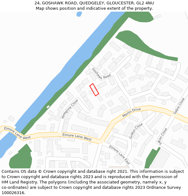 24, GOSHAWK ROAD, QUEDGELEY, GLOUCESTER, GL2 4NU: Location map and indicative extent of plot