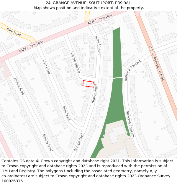 24, GRANGE AVENUE, SOUTHPORT, PR9 9AH: Location map and indicative extent of plot