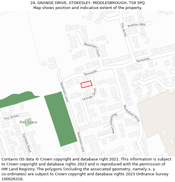24, GRANGE DRIVE, STOKESLEY, MIDDLESBROUGH, TS9 5PQ: Location map and indicative extent of plot