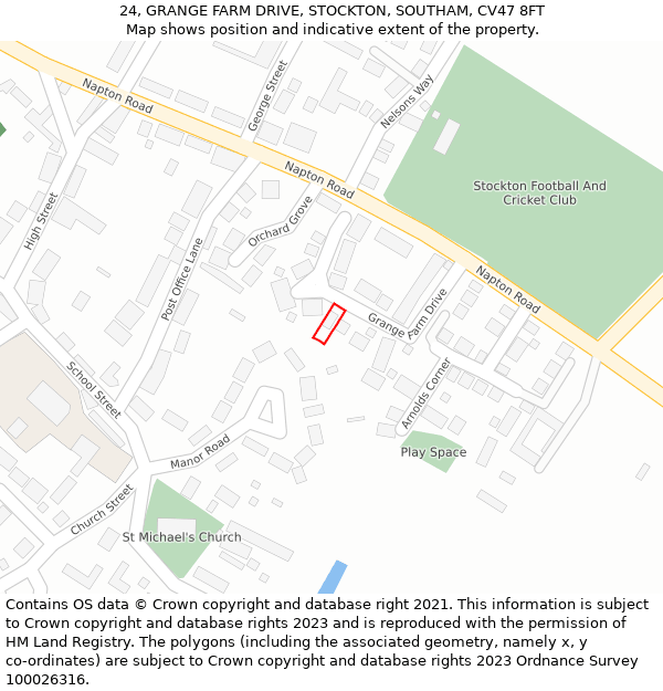 24, GRANGE FARM DRIVE, STOCKTON, SOUTHAM, CV47 8FT: Location map and indicative extent of plot