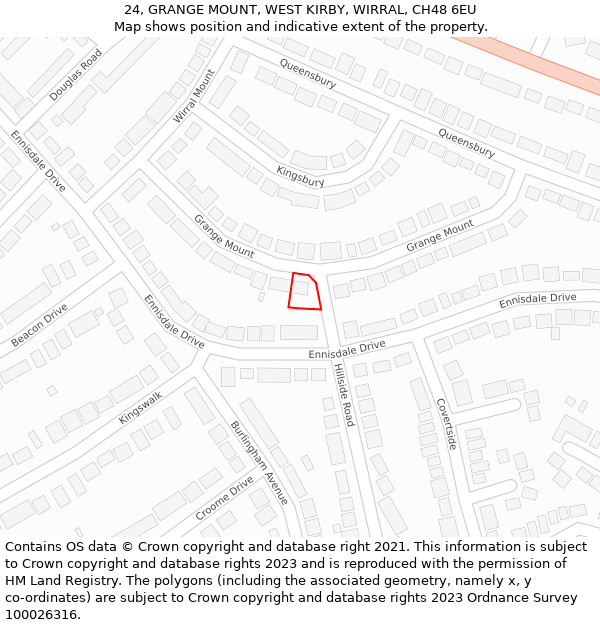 24, GRANGE MOUNT, WEST KIRBY, WIRRAL, CH48 6EU: Location map and indicative extent of plot