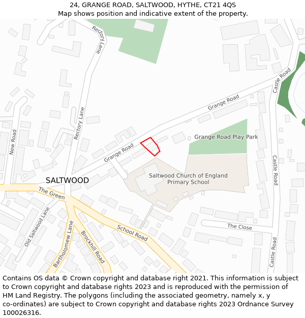 24, GRANGE ROAD, SALTWOOD, HYTHE, CT21 4QS: Location map and indicative extent of plot