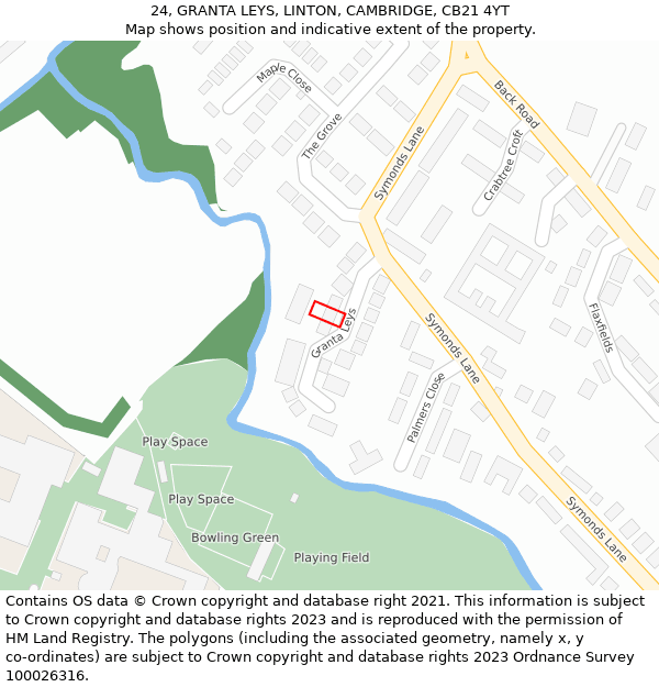 24, GRANTA LEYS, LINTON, CAMBRIDGE, CB21 4YT: Location map and indicative extent of plot