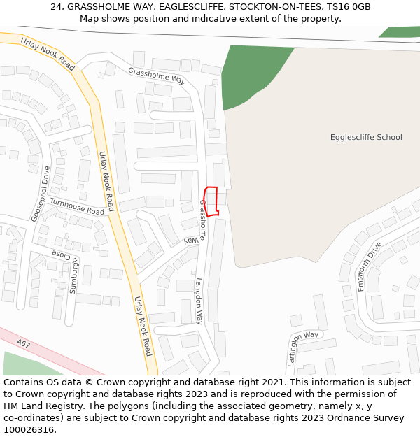 24, GRASSHOLME WAY, EAGLESCLIFFE, STOCKTON-ON-TEES, TS16 0GB: Location map and indicative extent of plot
