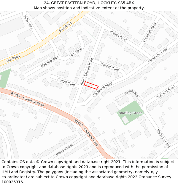 24, GREAT EASTERN ROAD, HOCKLEY, SS5 4BX: Location map and indicative extent of plot