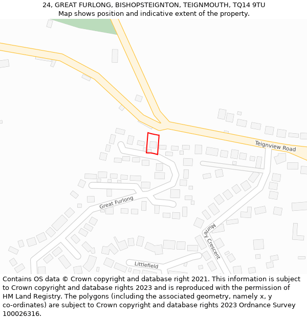 24, GREAT FURLONG, BISHOPSTEIGNTON, TEIGNMOUTH, TQ14 9TU: Location map and indicative extent of plot