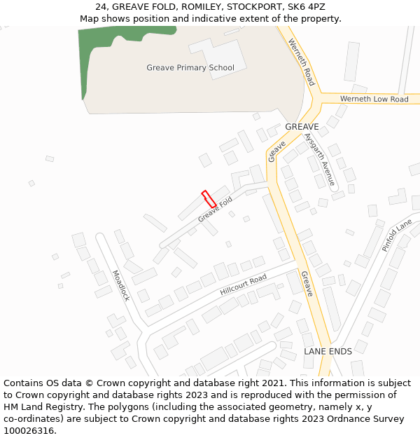 24, GREAVE FOLD, ROMILEY, STOCKPORT, SK6 4PZ: Location map and indicative extent of plot