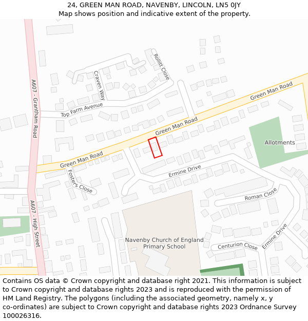 24, GREEN MAN ROAD, NAVENBY, LINCOLN, LN5 0JY: Location map and indicative extent of plot