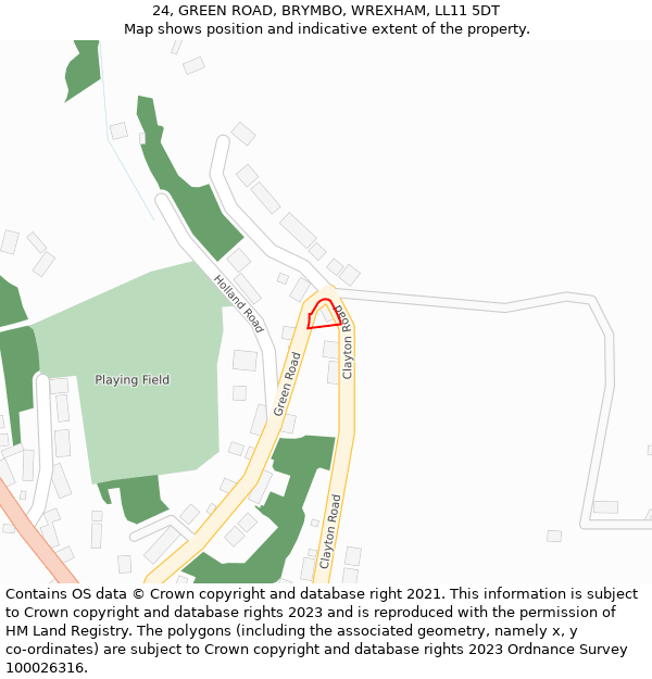 24, GREEN ROAD, BRYMBO, WREXHAM, LL11 5DT: Location map and indicative extent of plot