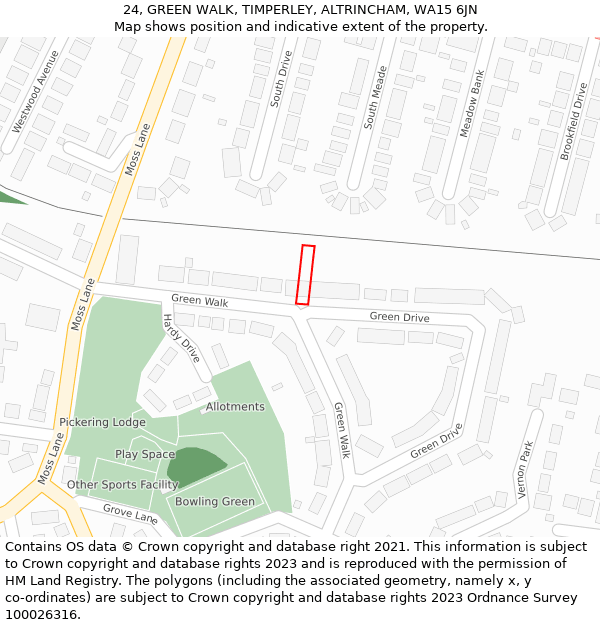 24, GREEN WALK, TIMPERLEY, ALTRINCHAM, WA15 6JN: Location map and indicative extent of plot