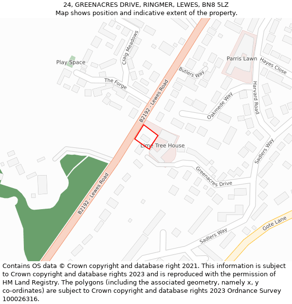 24, GREENACRES DRIVE, RINGMER, LEWES, BN8 5LZ: Location map and indicative extent of plot