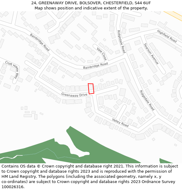 24, GREENAWAY DRIVE, BOLSOVER, CHESTERFIELD, S44 6UF: Location map and indicative extent of plot