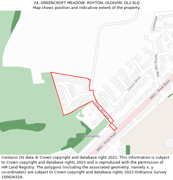 24, GREENCROFT MEADOW, ROYTON, OLDHAM, OL2 6LQ: Location map and indicative extent of plot