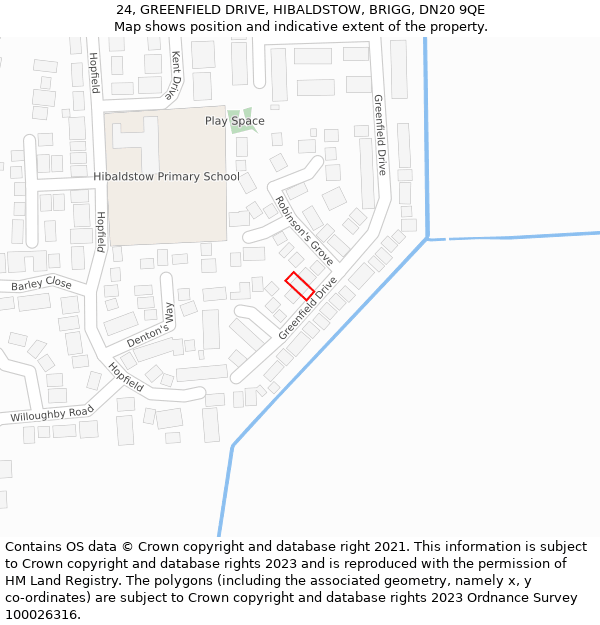 24, GREENFIELD DRIVE, HIBALDSTOW, BRIGG, DN20 9QE: Location map and indicative extent of plot